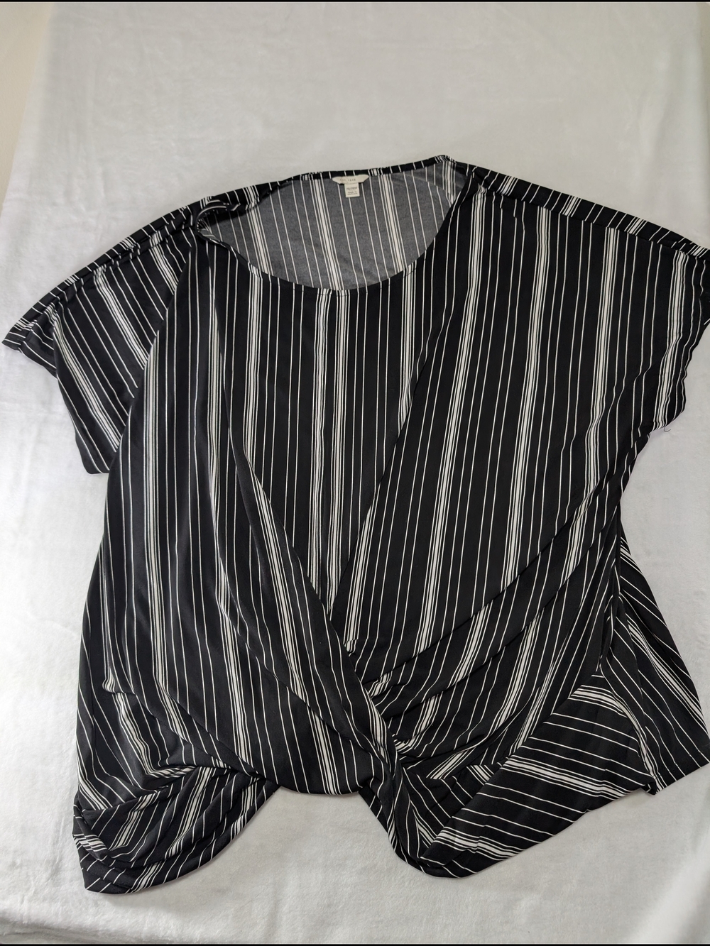 Cato Black & White Striped Twist-Front Blouse